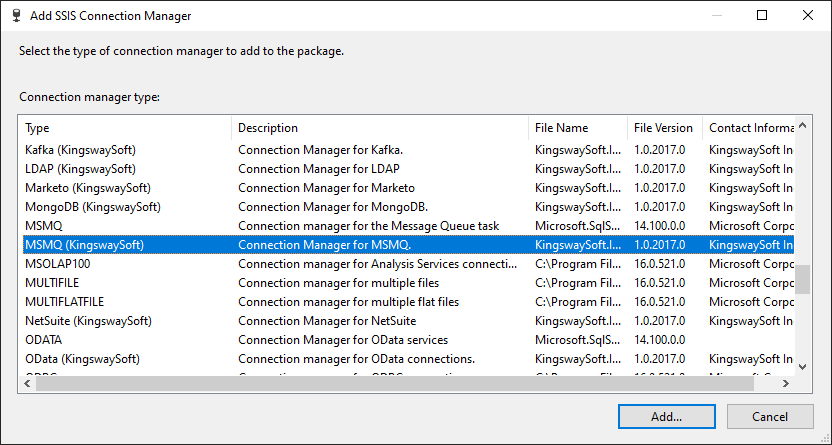 add MSMQ Connection Manager